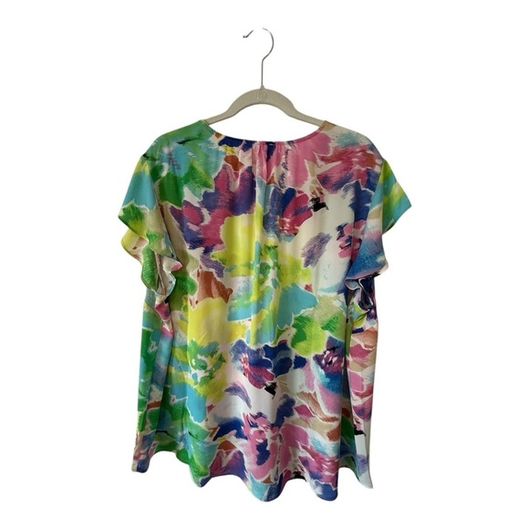 Cynthia Rowley Flutter Sleeve Button Front Floral Blouse - Size 2X - Picture 2 of 10